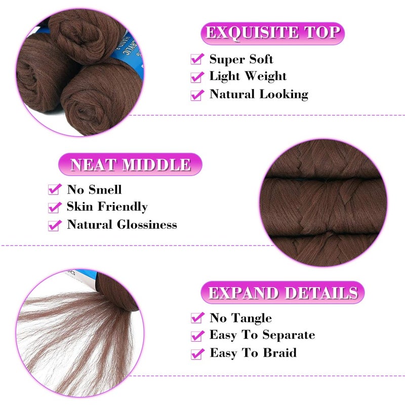 Youngther 100% Brazilian Wool Hair Acrylic Yarn for African Braids/Senegalese Twist/Faux Locs/Wraps and Crochet Hook(4 Roll, Red Brown) - Image 3